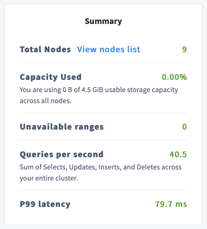 CockroachDB Admin UI Summary Panel